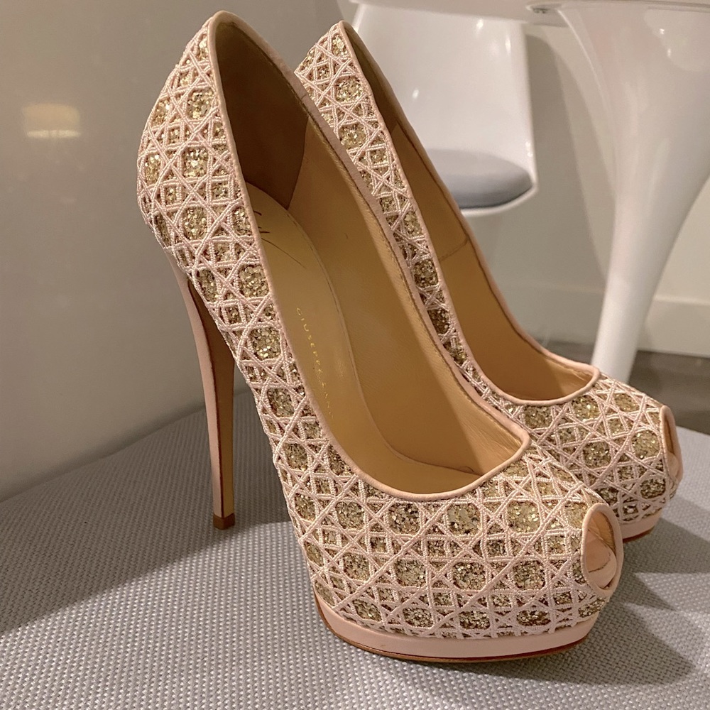 NWT Giuseppe Zanotti sequin leather high heel pumps